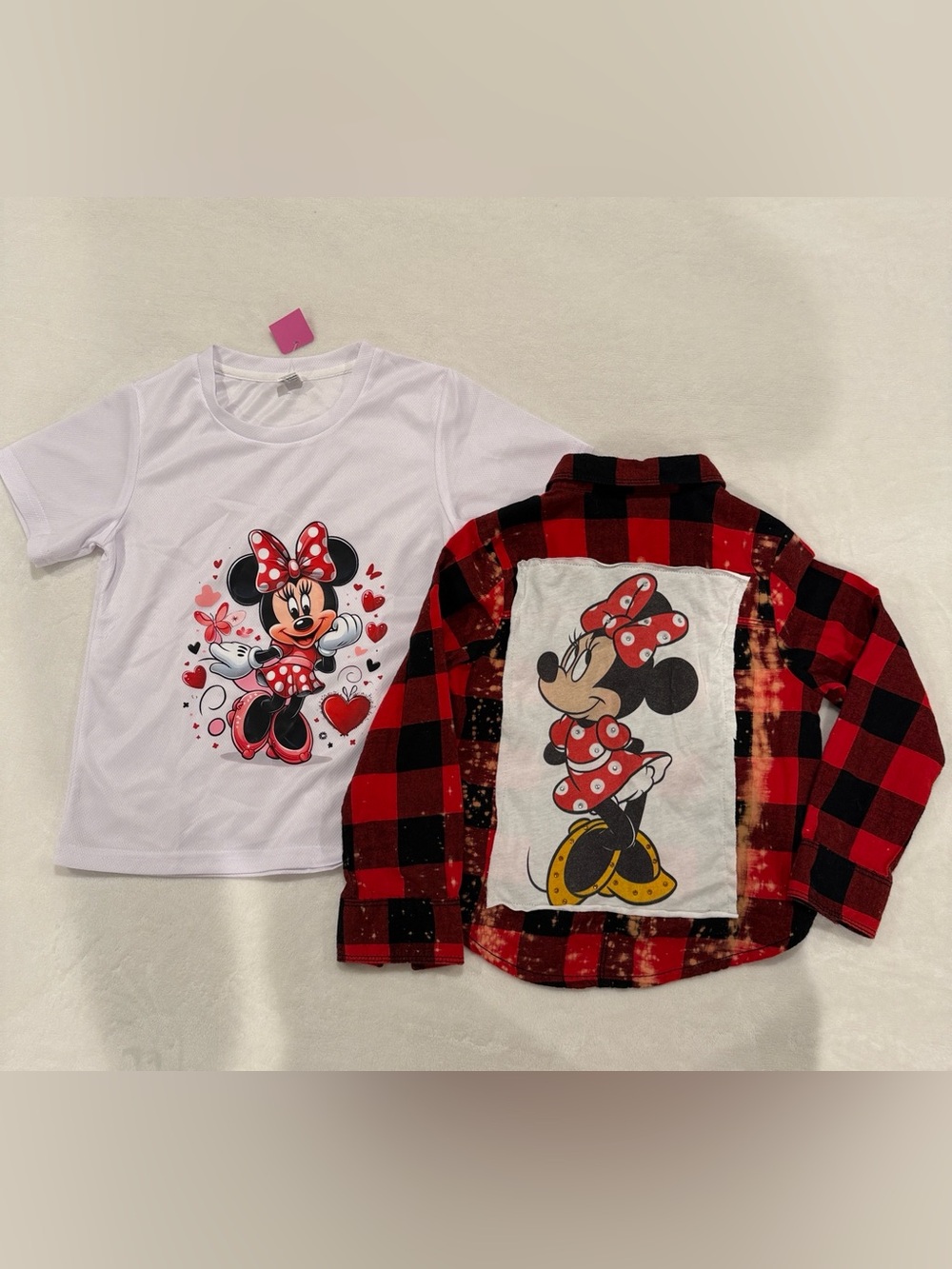 Minnie Mouse White Tee and Red Plaid Shirt Set for Kids